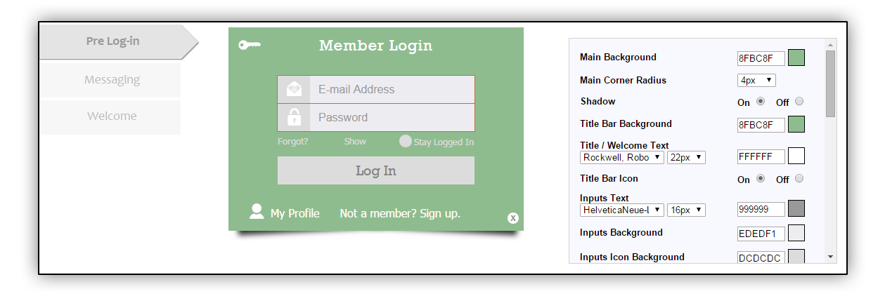 Our easy to use design app lets you fully customize the login box.